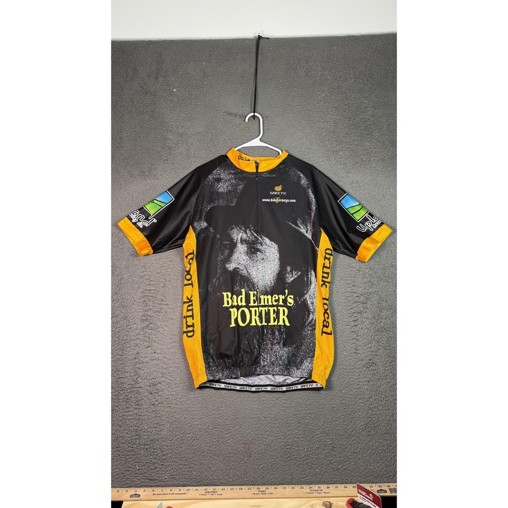 Safety Bad Elmer's‎ Porter Cycling Jersey Mens 4XL Black Yellow Upland Beer Logo